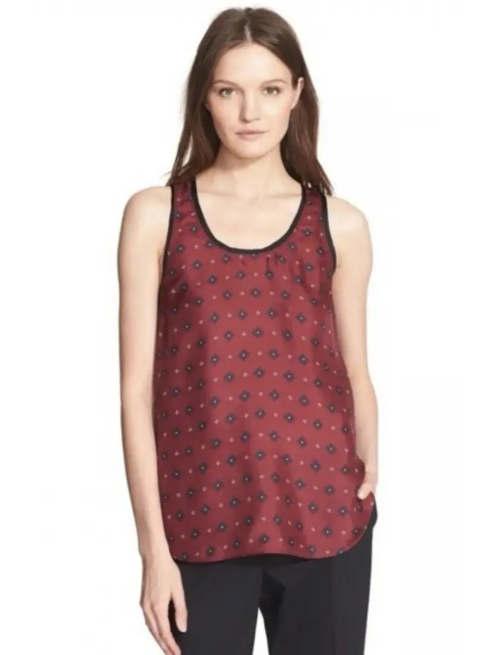 Rag & Bone Teddy Cabernet diamond floral silk tank top - small